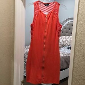 Orange Emma Zip Front Mesh Bodycon dress
